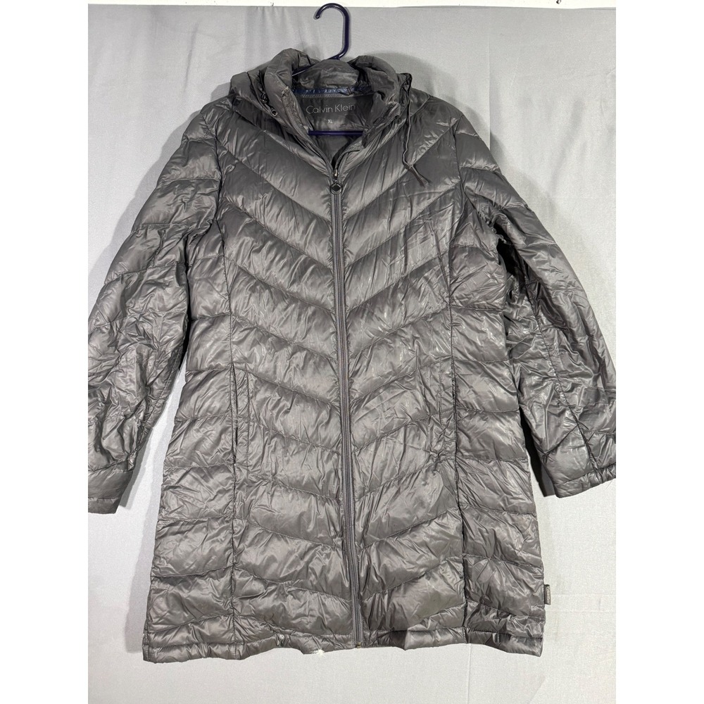 Calvin Klein‎ Women's Gray Lightweight Premium Duck Down Hooded Puffer Coat XL